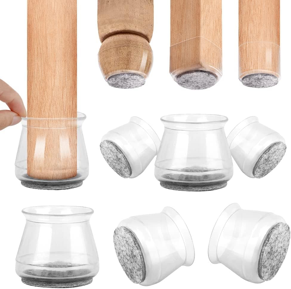 Chair Leg Floor Protectors 16 Pcs Clear Silicone Chair Leg Protectors for Hardwood Floors, Felt Bottom Floor Protectors for Chairs, Chair Leg Caps Covers to Protect Floors from Scratches and Noise