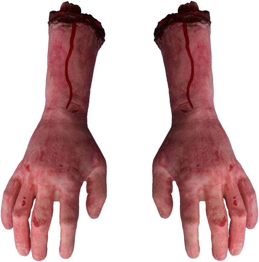 Mayin 1 Pair Fake Human Severed Arm Hands Bloody Dead Body Parts for Halloween Decorations Party Favors Cosplay Costumes