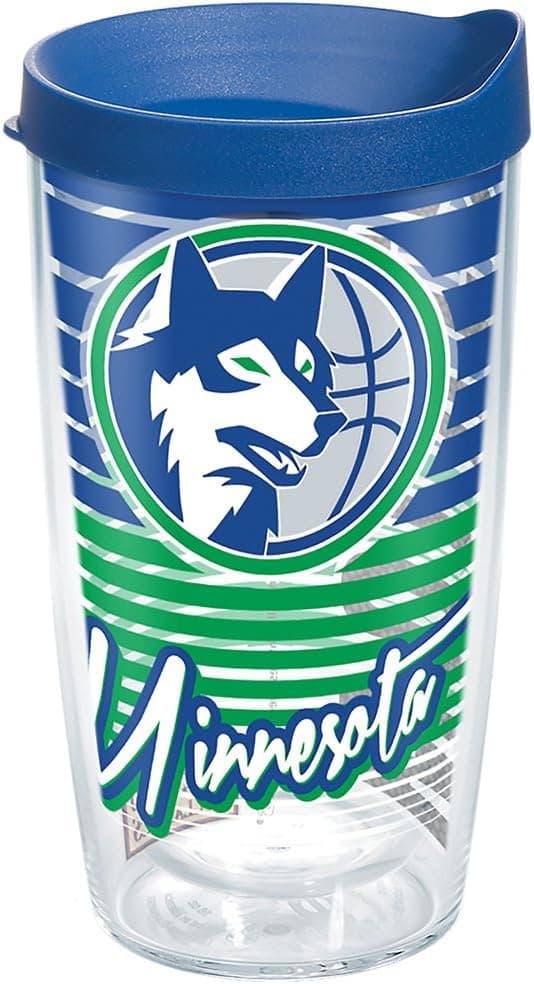 Tervis NBA Minnesota Timberwolves Old School Tumbler with Wrap and Blue Lid 16oz, Clear