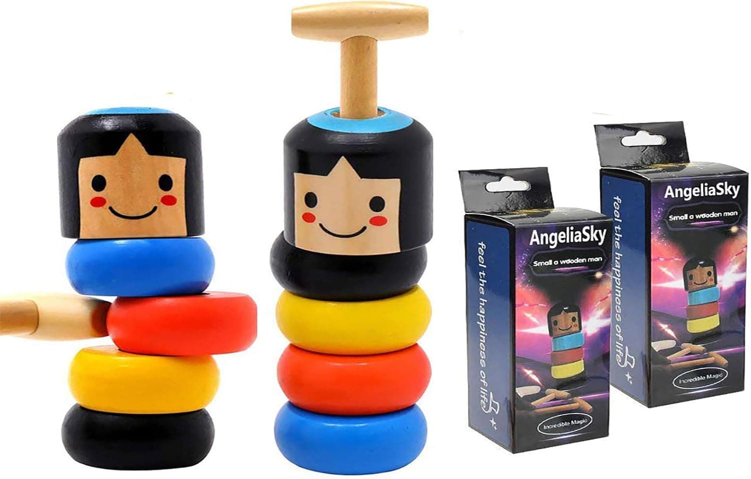 AngeliaSky 2 Pack Unbreakable Wooden Man Magic Toy Wooden Stubborn Toy Magic TricksModel Magic for Children Kids Boy Girl Christmas Birthday Gift (Have Assembled Immortal Daruma Toy)