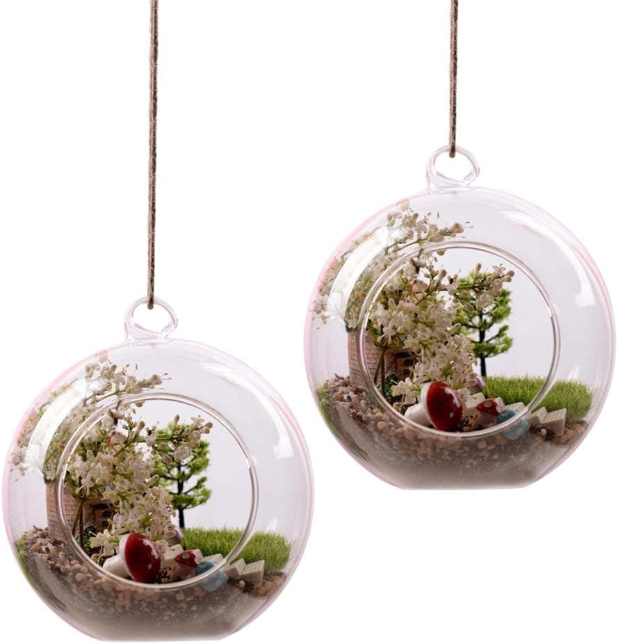 Crystal Glass Hanging Candle Holder Plant Terrarium Candlestick Holder Romantic Home Wedding Dinner Decor (Orb Shape1/Diameter 8CM (6PCS))