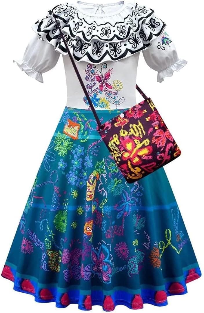 Lgandpg Printing Madrigal Costume for Girls Mirabel Isabela Outfit Halloween Dress Up 3-12 Years