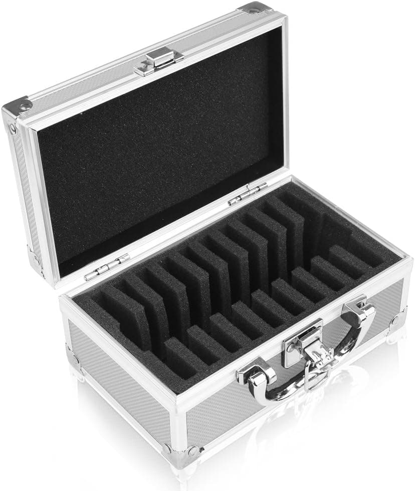 Accmor Aluminum Fidget Carrying Case for Fidget Hand Spinner, Holds 10 Fidget Spinners, 7.1'' (L) x 4.3" (W) x3.1" (H), Silver