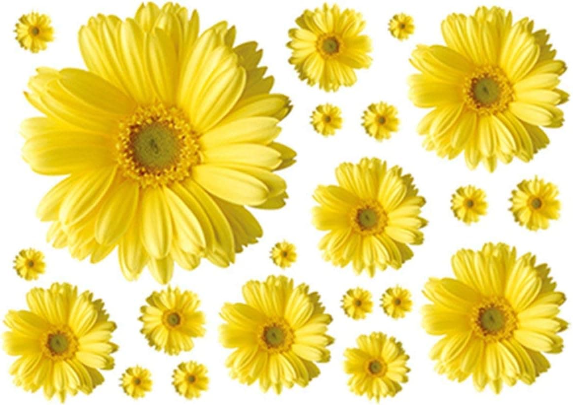 MULLSAN 3D Yellow Daisies Removable Vinyl Mural Wall Decor Sticker for Living Room/Bedroom/Hallway