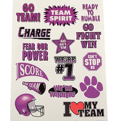 Purple Team Spirit Temporary Tattoo Sets