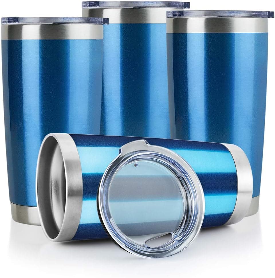 DOMICARE 20oz Double Wall Travel Mug, Blue glitter, 4 P