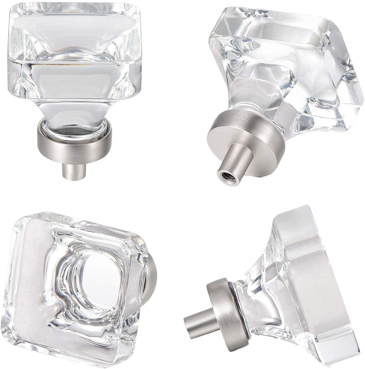 coolnews 4 Pack Crystal Glass Cabinet Knobs, Brushed Nickel Cabinet Knobs and Pulls, Square Knobs for Dresser Drawer