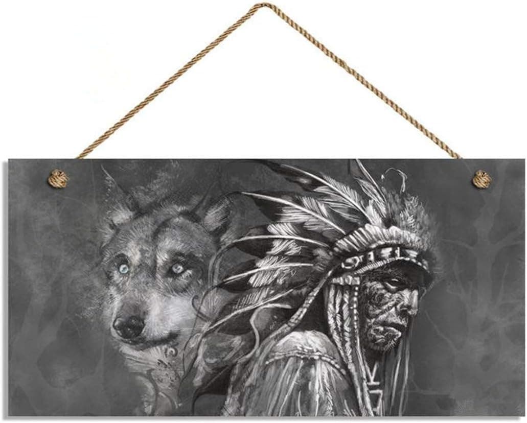 INNAPER Wolf and Chief Sign, Relationship Between Wolf and Native American, 5" x 10" Sign, Spiritual Sign, Unique Gift(W7088)