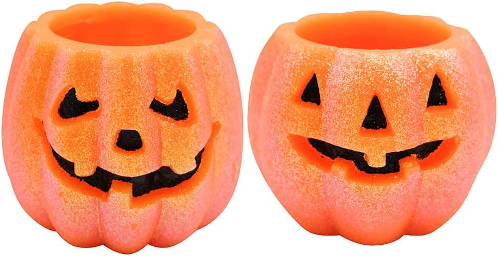 DRomance Halloween Flameless Pumpkin Smiling Candles Battery Operated with 6H Timer, Set of 2 Orange LED Flickering Candles Halloween Home Decoration(Pumpkin Without Head)