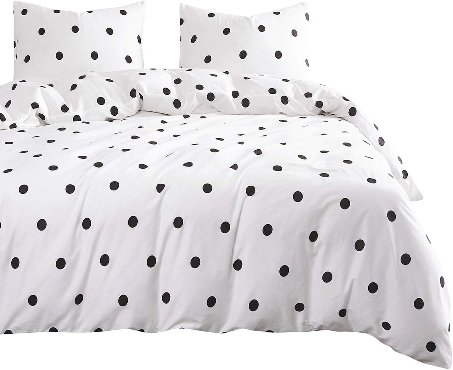 Wake In Cloud - Polka Dot Duvet Cover Set, 100% Cotton Bedding, Black Dotted Modern Pattern Printed on White, with Zipper Closure (3pcs, King Size)