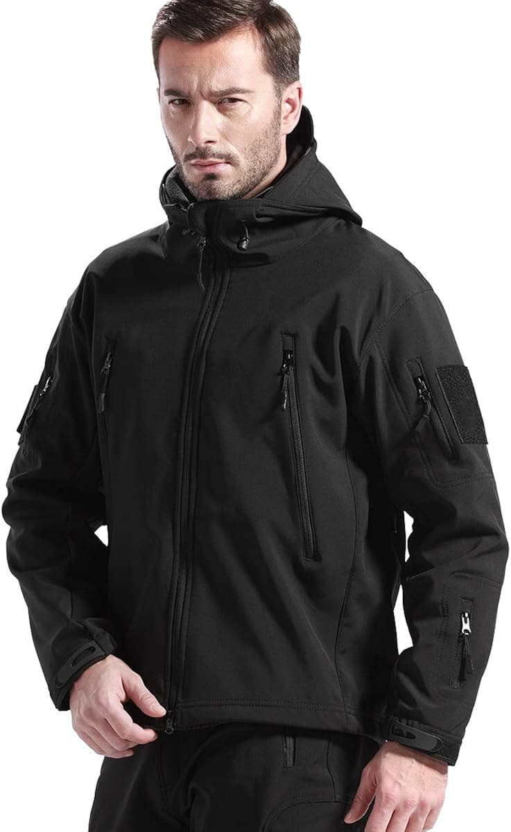 FREE SOLDIER Men's Jackets Outdoor Waterproof Softshell Hooded Tactical Jacket (Black, XXX-Large)