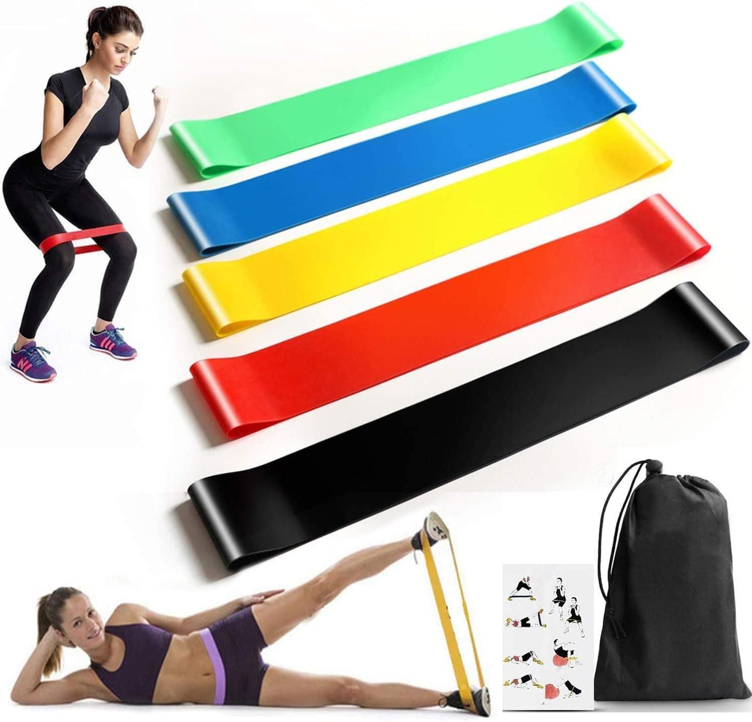 5Pack Resistance Loops Bands,Skin-Friendly Resistance Fitness Exercise Loop Bands with Different Resistance Levels - Free Carrying Case Included - Ideal for Home, Gym, Yoga, Training