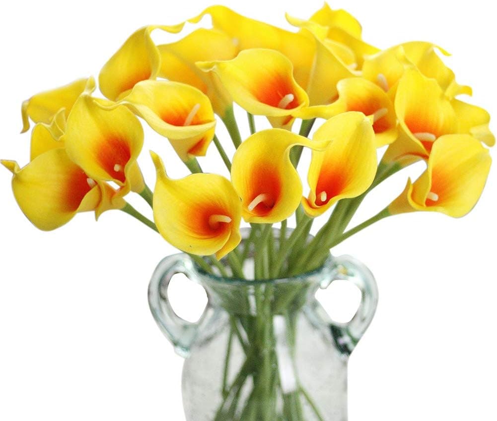 Artificial Flowers, Fake Flowers Artificial Calla Lily Bridal Wedding Bouquet for Home Garden Party Wedding Decoration 12Pcs (Orange&Yellow)