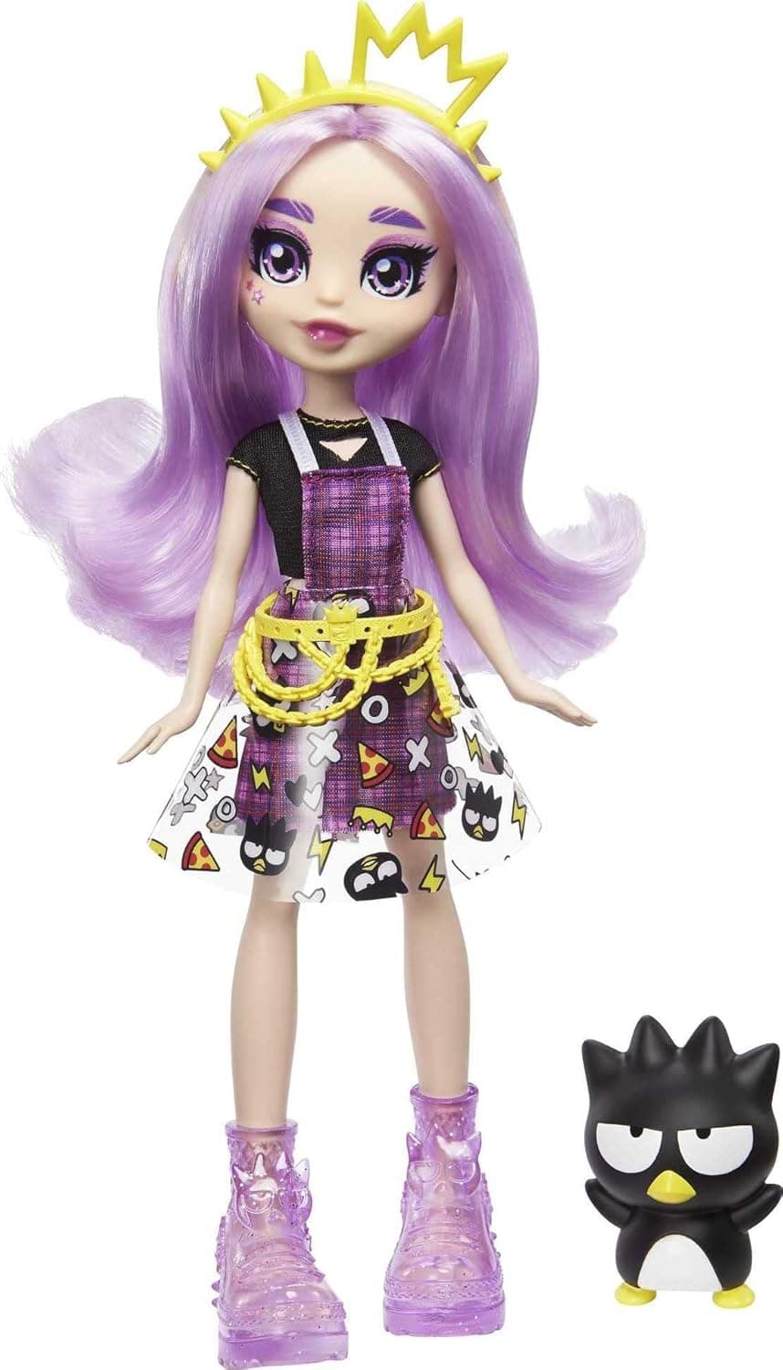 Mattel Sanrio Badtz-Maru Figure & Jazzlyn Doll (~10-in) Wearing Fashions and Accessories, Long Purple Hair and Trendy Outfit, Great Gift for Kids Ages 3Y+