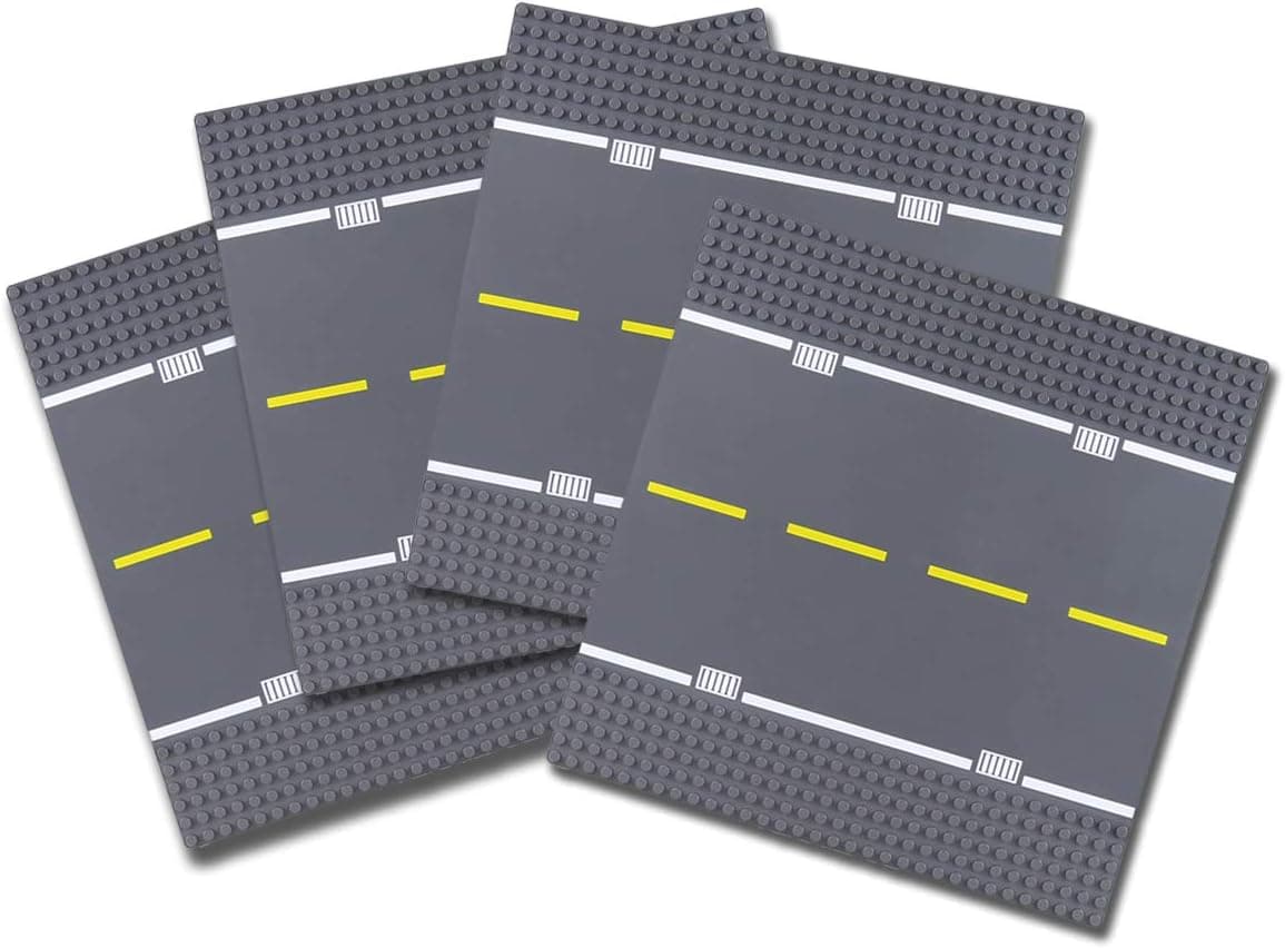 Road Base Plates 10"x10" 4pcs Straight Street Baseplates for Brick Block City Building Compatible All Major Brands