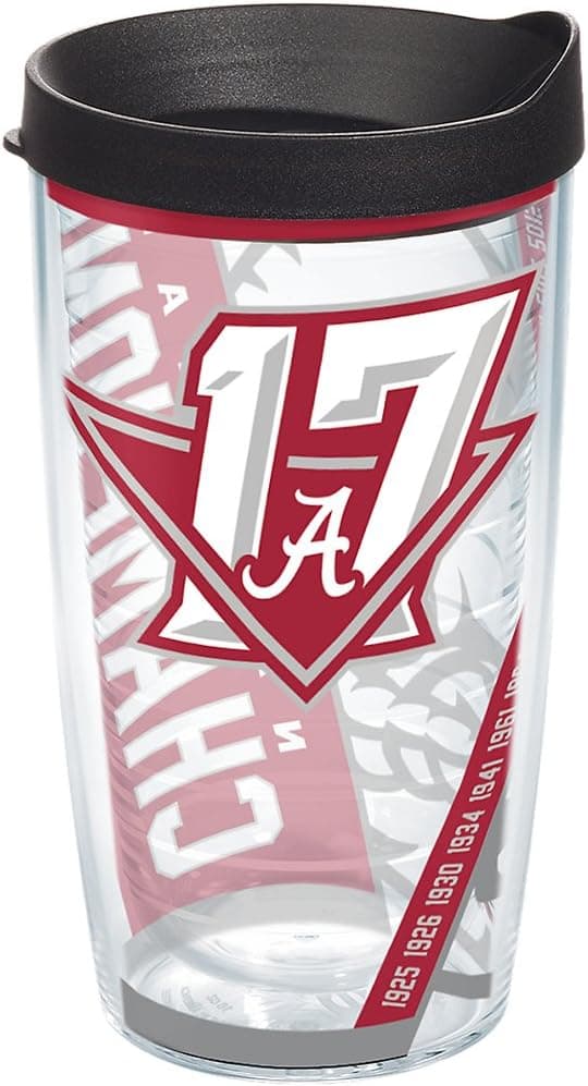 Tervis NCAA Alabama Crimson Tide 2017 National Champions Tumbler with Lid, 16 oz, Clear