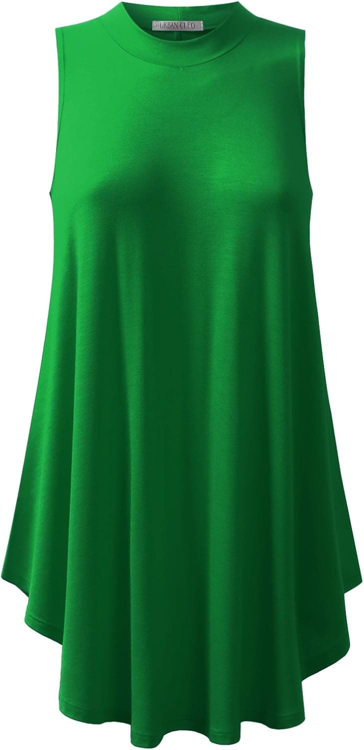 URBANCLEO Womens Mock Neck Sleeveless Elong Tunic Top Shirt KGREEN 2XLARGE