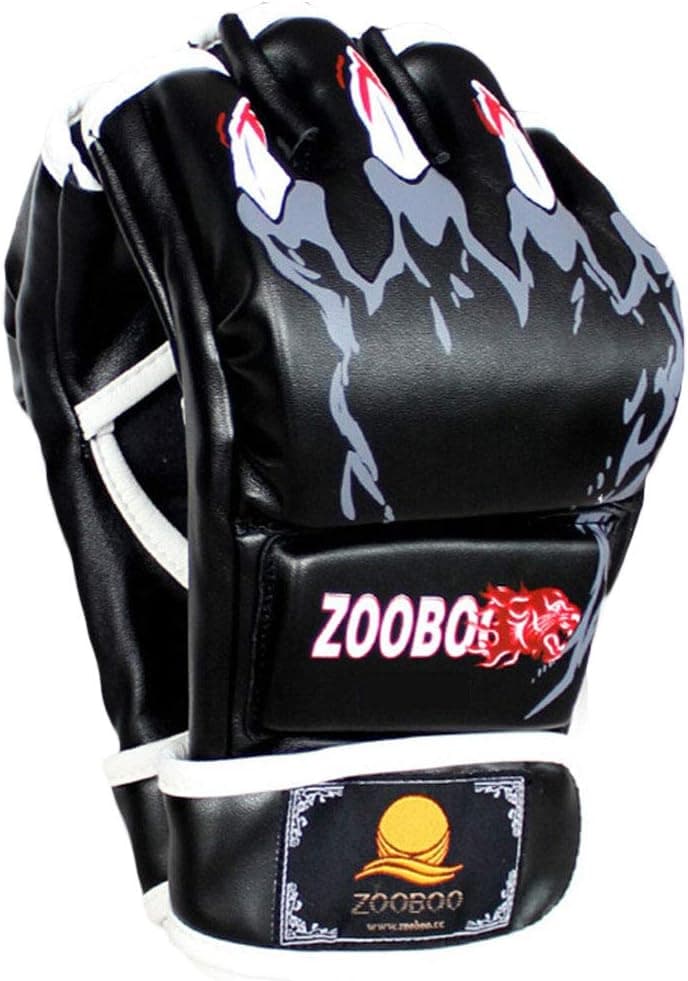 ZooBoo MMA Gloves, Half-Finger Boxing Fight Gloves MMA Mitts with Adjustable Wrist Band for Sanda Sparring Punching Bag Training (One Size Fits Most)