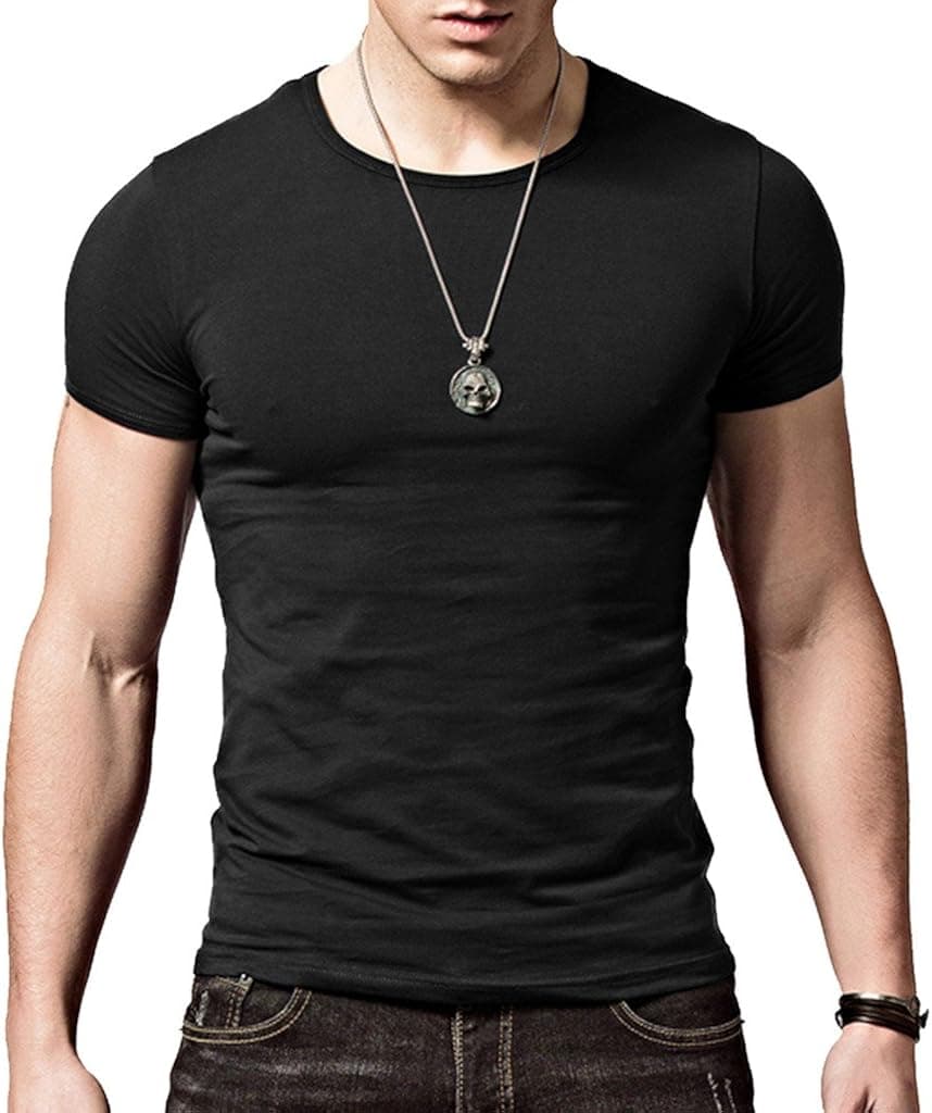 XShing Cotton Men's T-Shirt Comfort-Soft Fitness Crew-Neck T-Shirts (XXXL, Black)