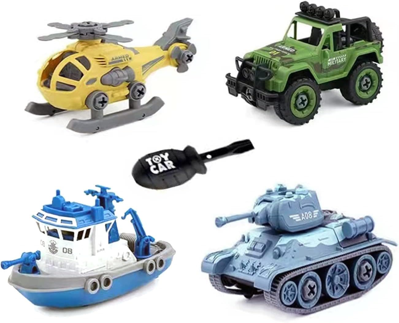 KAMINRUN Take Apart Truck Toys ,4 Pack Friction Powered Cars Construction Vehicles Toy Set Drilling Rig, Loader, Excavator, Road Roller for Year Old Boy Girl Kid Gift