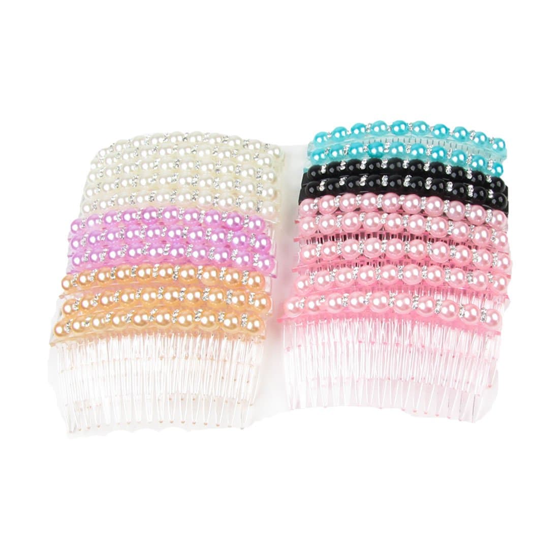 Woman Assorted Colorul Rhinestone Coated Faux Pearl Hair Comb 20 Pcs