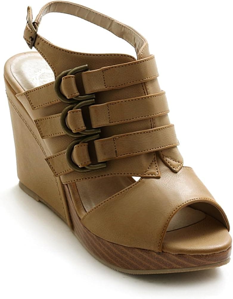 Ollio Women's Platform Wedge Strap Multi Color High Heel Sandal