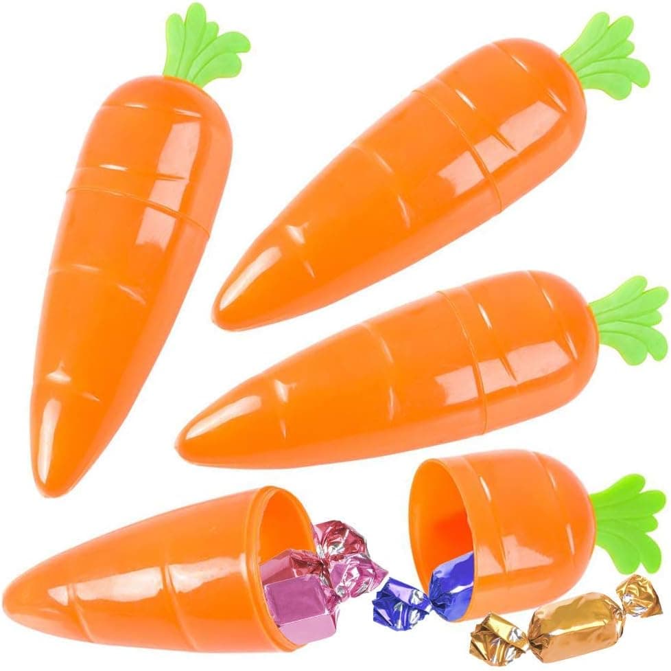 ArtCreativity Plastic Carrot Containers for Surprise Easter Toys, Pack of 12, Unique Empty Easter Eggs Alternative, Egg Hunt Supplies, Easter Basket Fillers, 7.75” Detachable Treat Containers