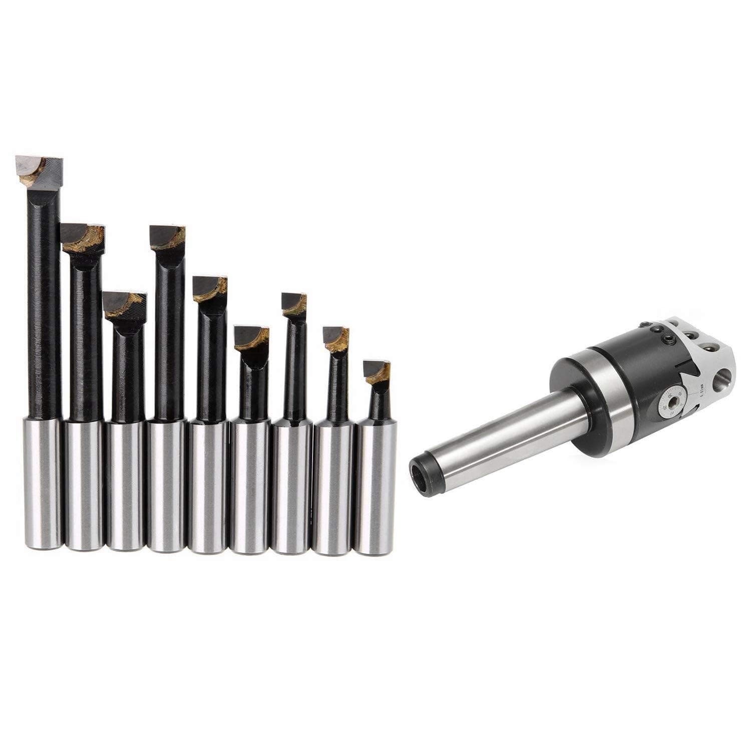 ZYL-YL 2 Set Boring Bar Set for Lathe Milling Tool: 1 Set Hard Alloy Shank Boring Bar Set 12Mm for 2 50Mm Boring Head & 1 Set 50Mm Mt3-M12 Boring Head with Morse Taper Shank