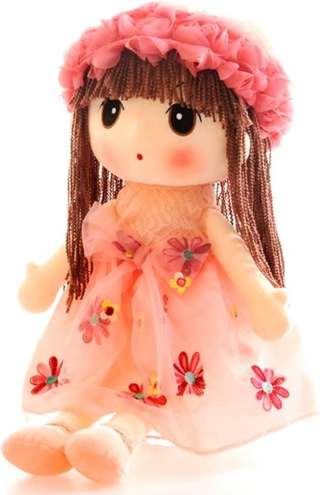 Tvoip Tulle Skirt Princess Plush Toy Phial Dolls Children Girls Doll Cute Little Girl Dolls, 18 Inch (Pink)