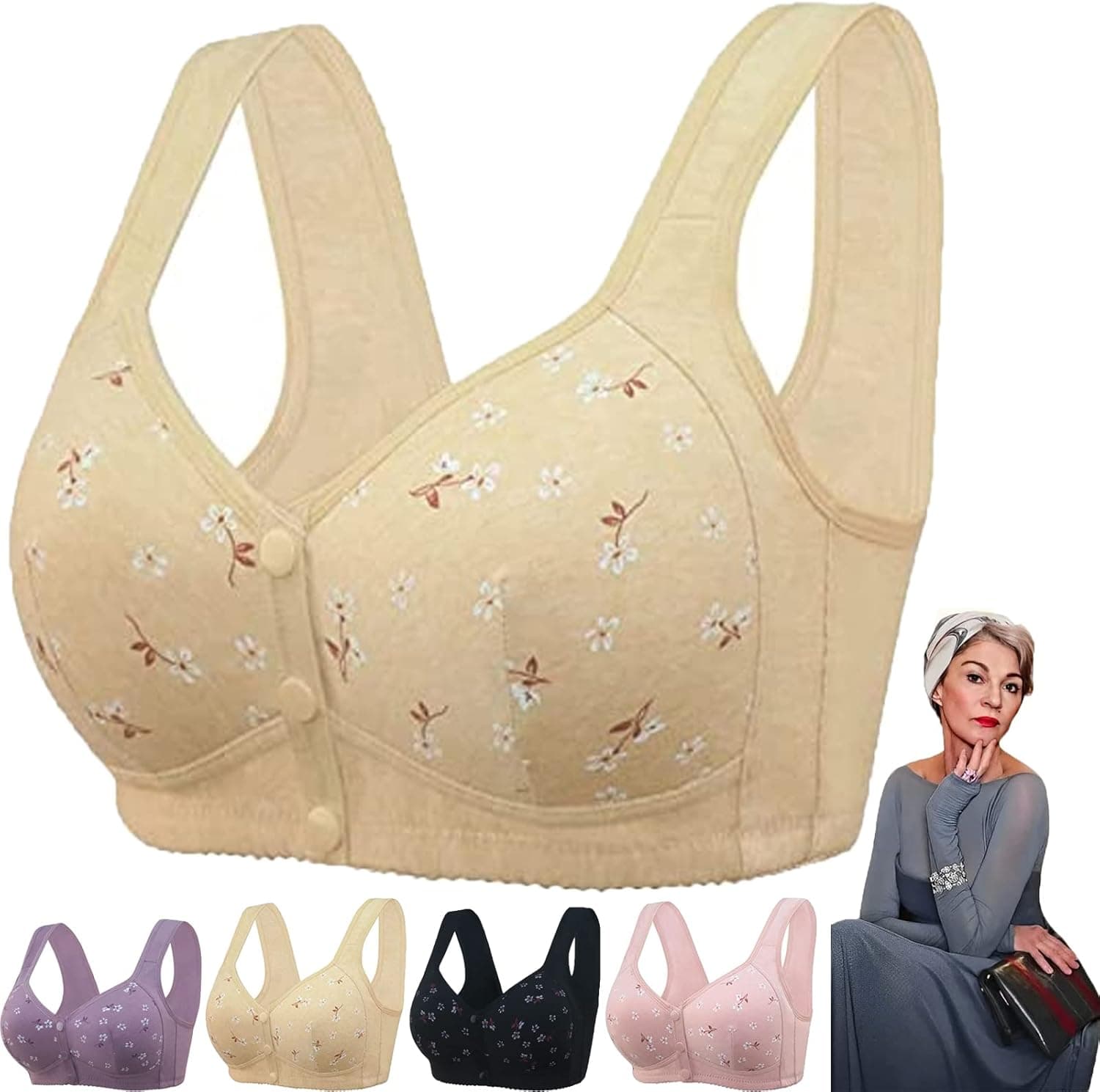 Daisy Bra, Daisy Bra for Seniors, Lisa Charm Bras Front Snaps Seniors, Lisa Charm Daisy Bra for Seniors and Women