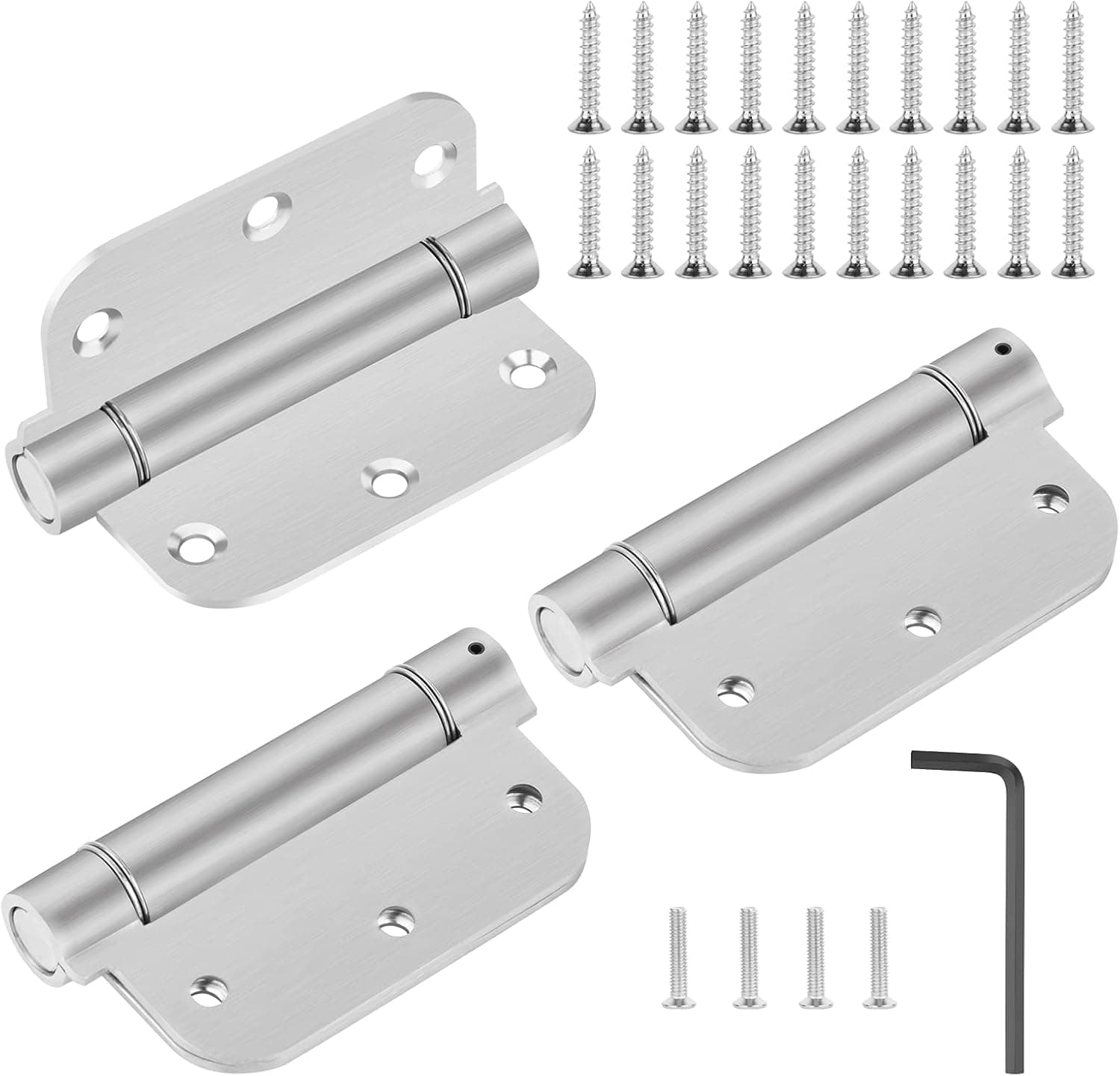 Hommyzone 3-1/2" Self-Closing Door Hinges, 3.5 Inch x 3.5 Inch Stainless Steel Adjustable Mortise Spring Door Hinge with 5/8" Radius Corner Silver-Pack of 3