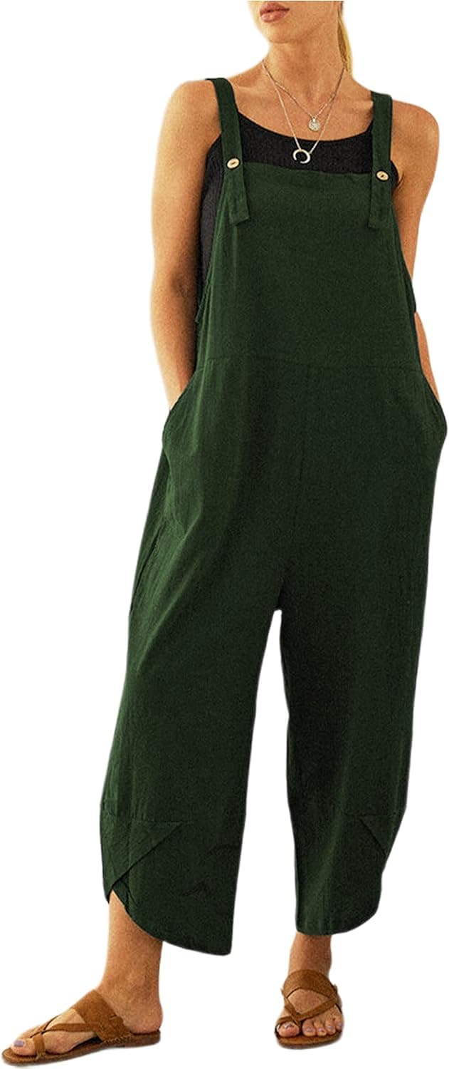 Uaneo Womens Cotton Adjustable Casual Summer Bib Overalls Jumpsuits with Pockets