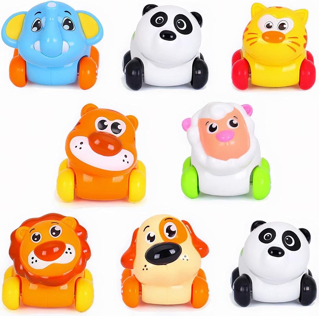 Liberty Imports 8 PCS Cartoon Animals Friction Push and Go Toy Cars Play Set for Babies and Toddlers | Cute Mini Play Vehicles Party Favors - Age 18 Months and Up