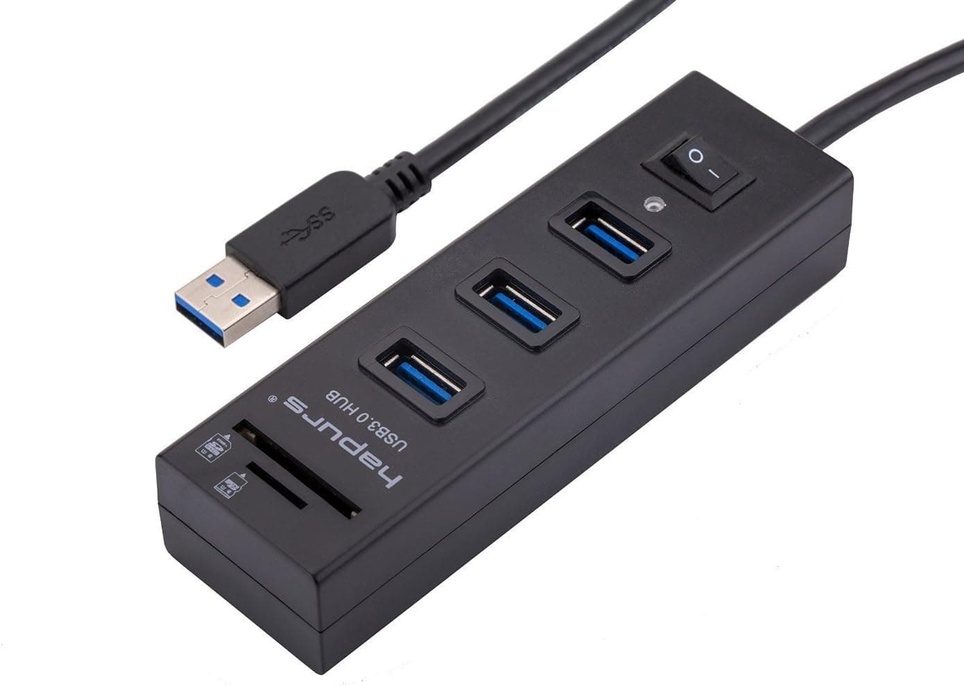 Hapurs 3 Port Portable USB 3.0 Hub, USB3.0 High Speed SD TF MMC Card Reader with Power Switch