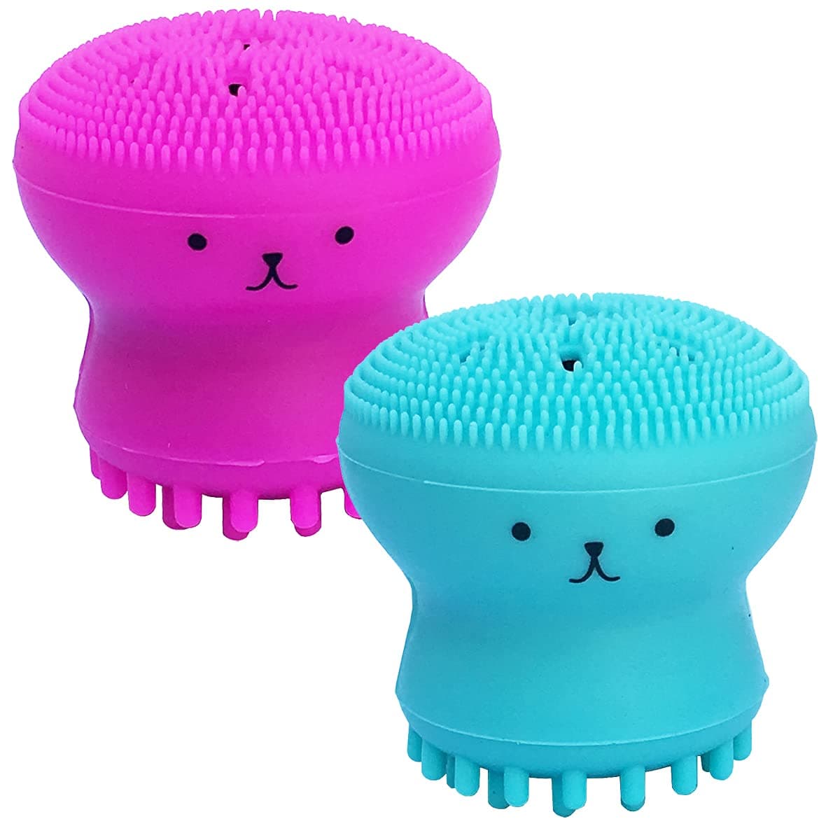 Duruan Facial Cleansing Brush Silicone Handheld Face Brush and Massager ，Octopus-Shaped Cleansing Brush for Deep Cleaning Gentle Exfoliating Skin Massage (Red+Blue(2Pcs))