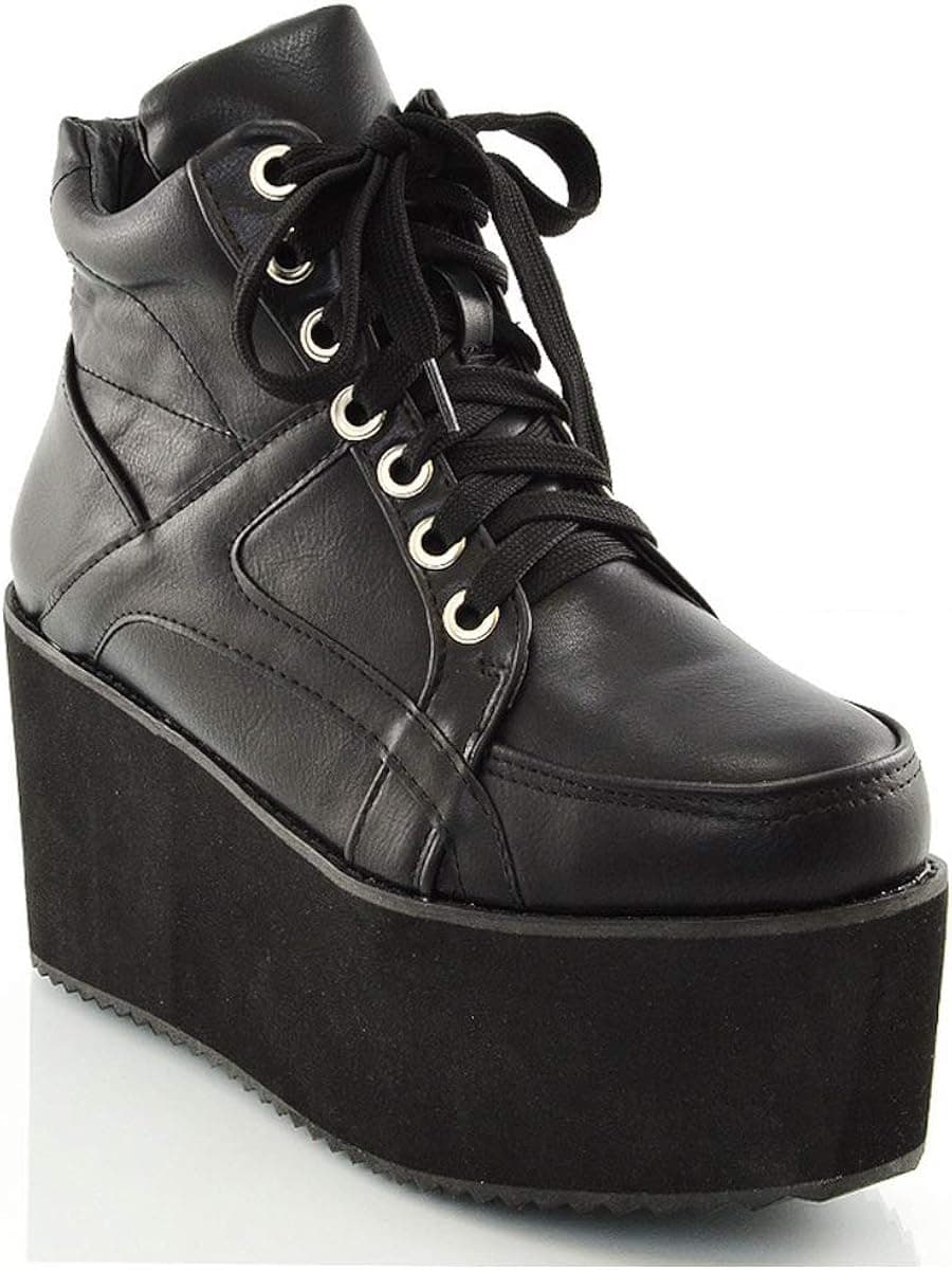 ESSEX GLAM Womens Synthetic Sporty Platform Lace Up Ankle Boots