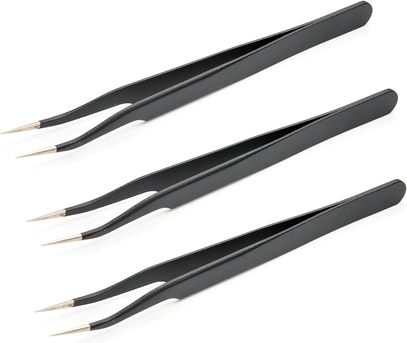 Utoolmart Anti-Static Stainless Steel Non-magnetic Curved Tip Tweezers, 123mm Overall Length, ESD-17 Tweezers, for Craft Jewelry Electronics, 3 Pcs