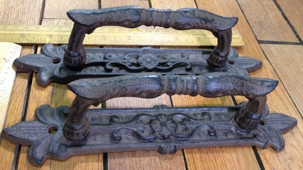 2 Handles 9" Pulls Drawer Door Cabinet rustic cast iron antique style