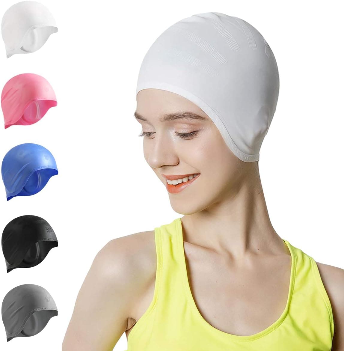 OKELA Silicone Solid Swim Cap,3D Ergonomic Design Comfortable Bathing Swimming Cap for Women and Men, Ideal for Short Medium Long Hair