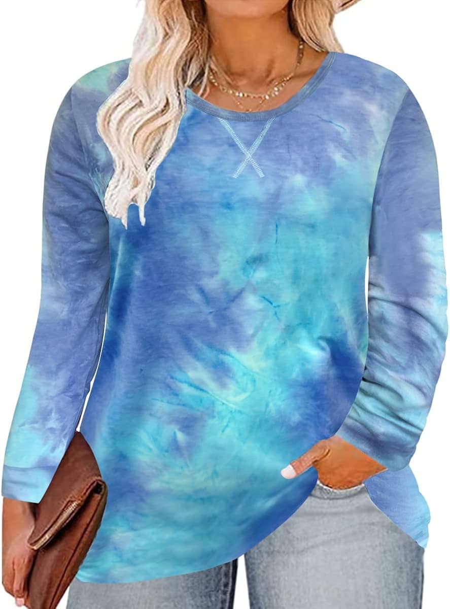 TIYOMI Plus Size Shirts Women Long Sleeve V Neck Basics Leopard Floral Camouflage Print Cute Casual Tops XL-5XL