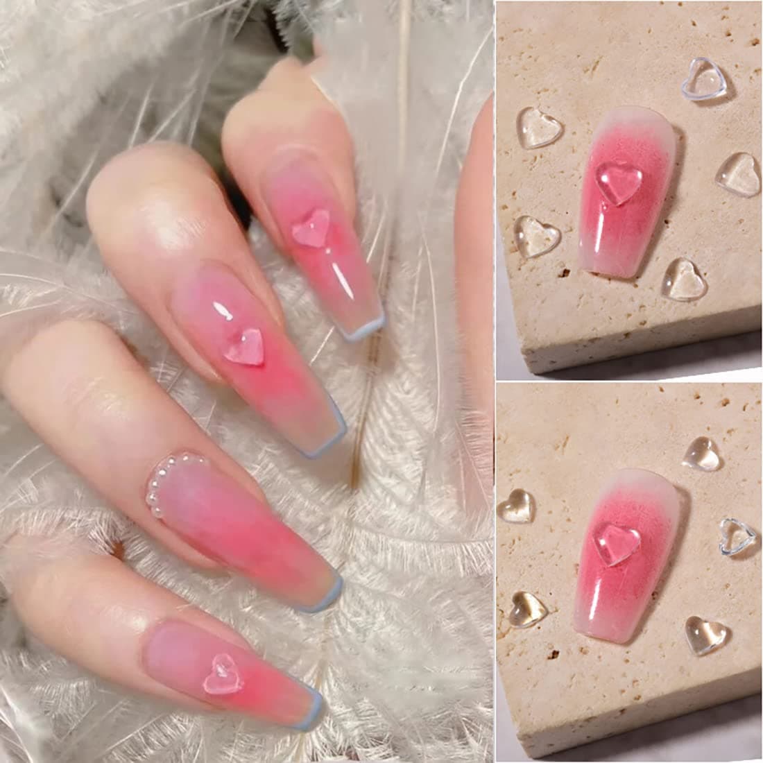 New 3D Peach Heart Nail Rhinestones 100 Pcs Wedding Heart Table Scatter Decoration Nails Art 3D Decoration Rhinestones Diamonds Manicure DIY Decoration