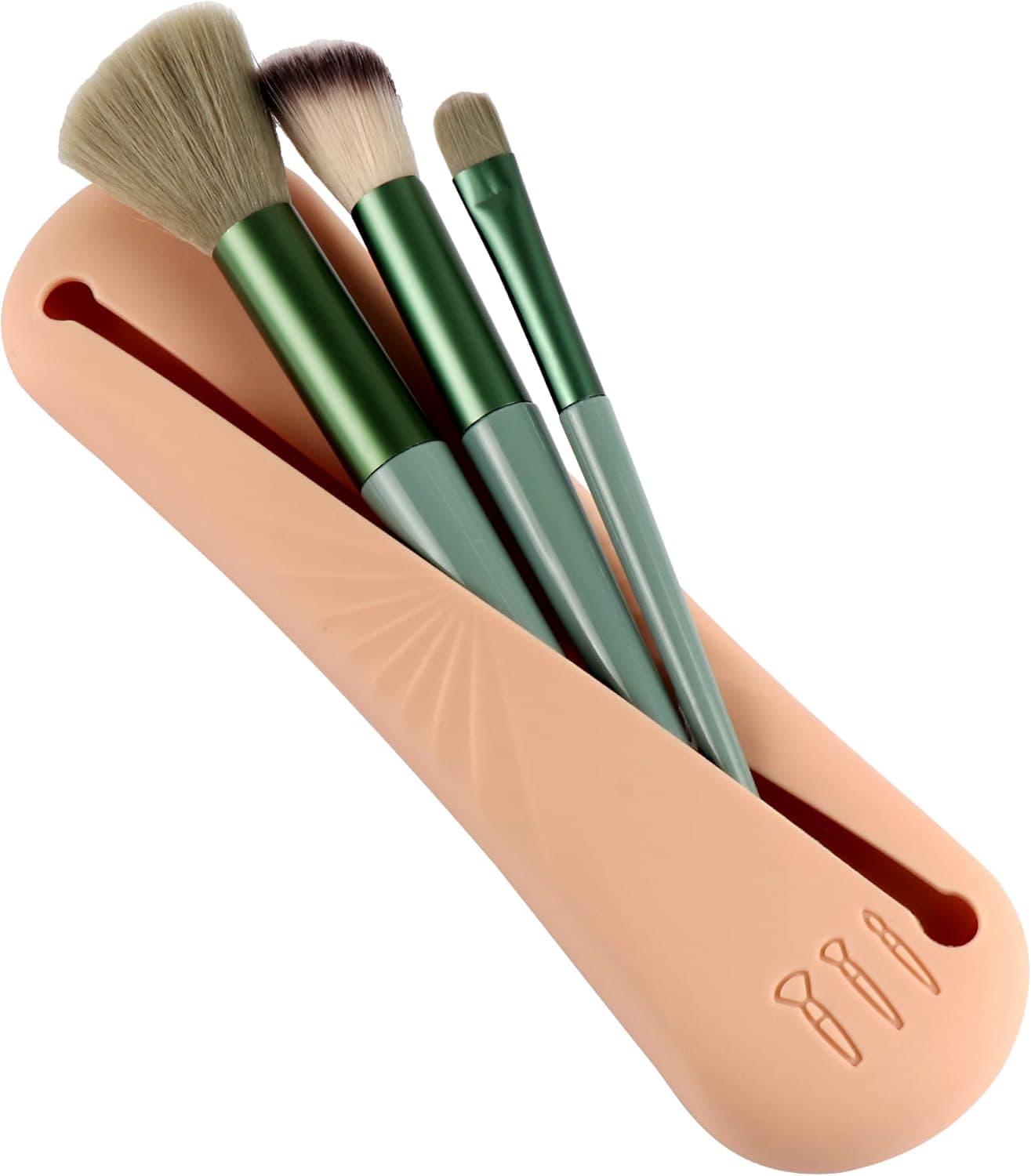 evron Makeup Brush Holder Silicone, Anti-brushes Falling out Design Travel Makeup Organizer Case,Travel Essentials Toiletry Bag for Women with Built-in Excess Powder Removal Design (Khaki)