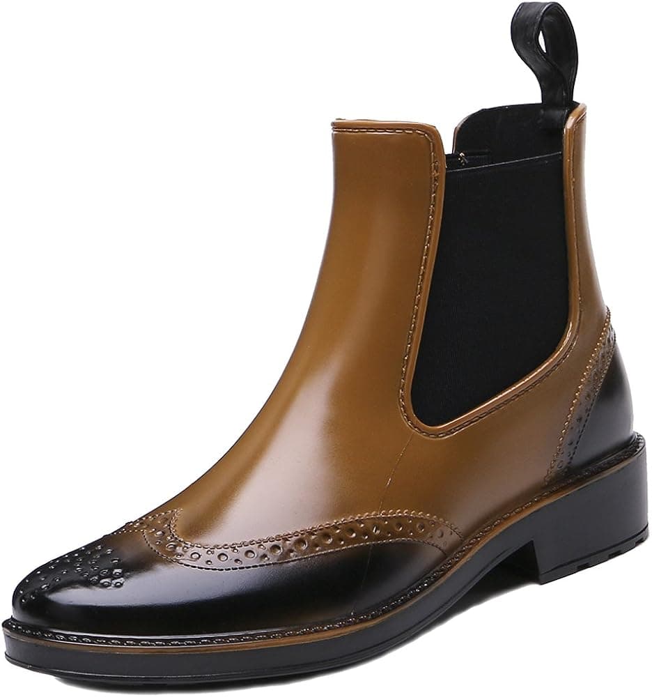 TONGPU Women's Waterproof Short Ankle Rain Boots Fashion Waterproof Slip On Ankel Footwear Camel