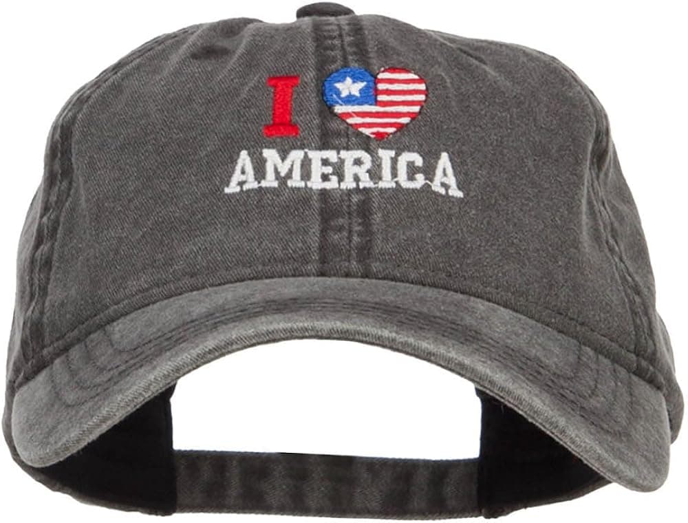 I Love America Embroidered Washed Cap