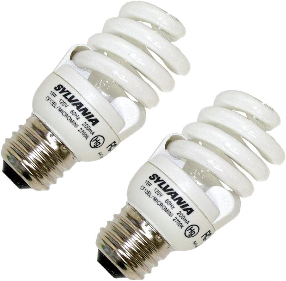 Sylvania 29727 13W Compact Fluorescent Micro Mini with Integral 120V Ballast Medium Screwbase, Soft White, 2 Pack # CF13EL/MICROMINI/2/12/RP
