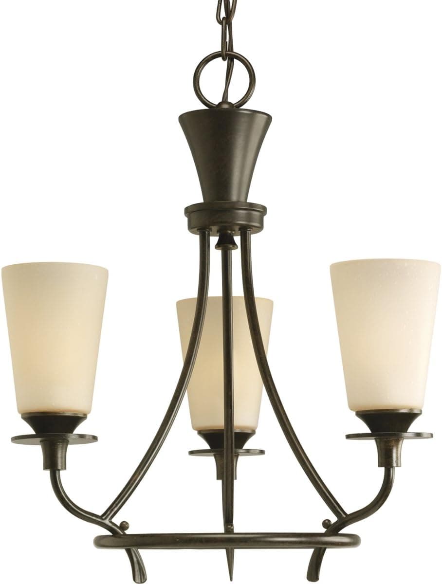Progress Lighting P4005-77 3-Light Chandelier with Seeded Topaz Glass, 17" x 17" x 19", Forged Bronze