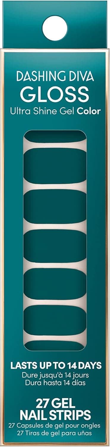 Dashing Diva Gloss Nail Strips - Rain Forest | UV Free, Long Lasting, Deep Green Nail Stickers | Contains 27 Nail Wraps, 1 Prep Pad, 1 Nail File