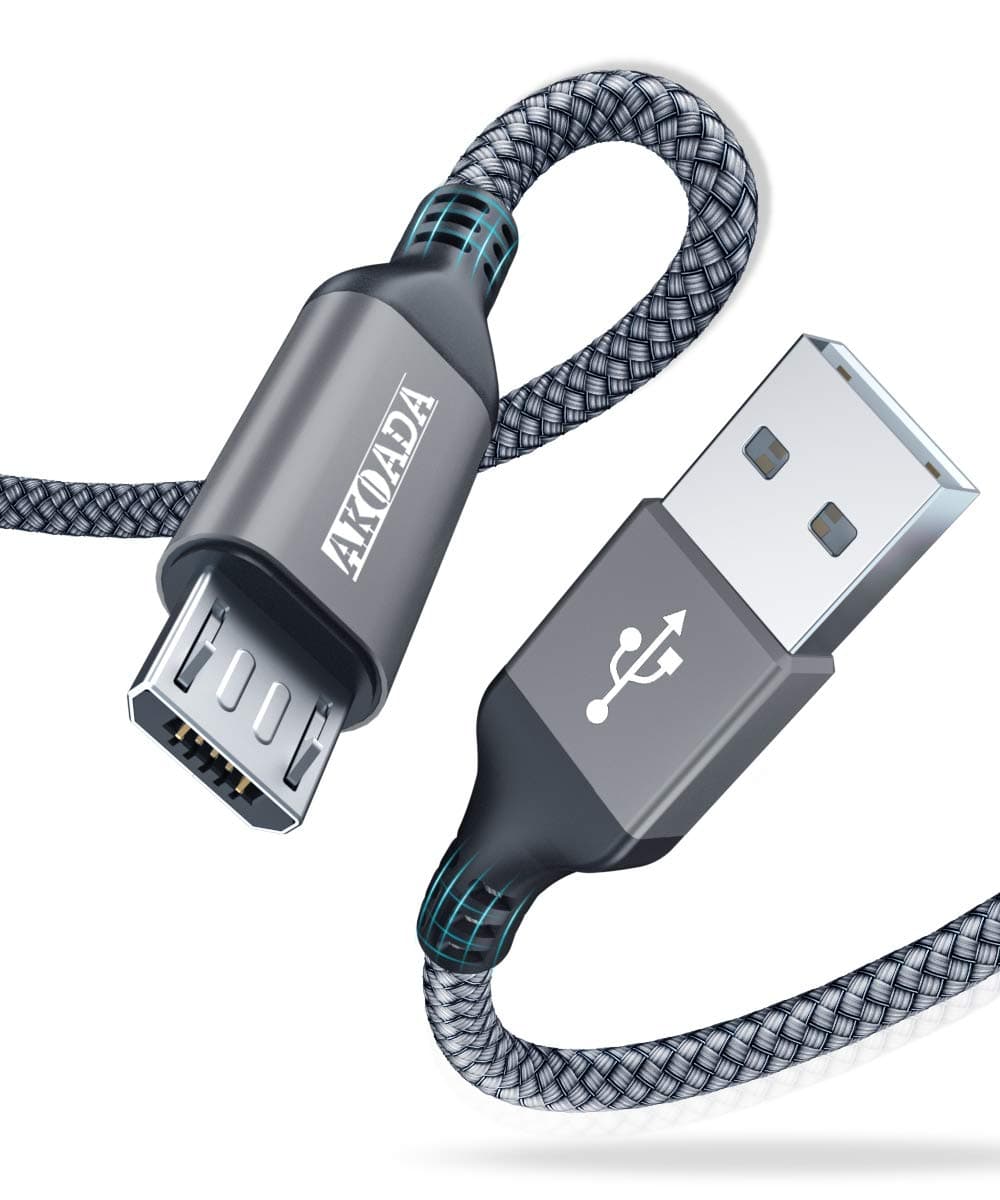 AkoaDa 2 Pack Micro USB Cable 10 FT, Micro USB Android Charging Cable Compatible with PS4 Controller,Xbox, Xbox one,Playstaion 4,Samsung S7,Dual Shock 4 Controller,Android Phones (Grey)