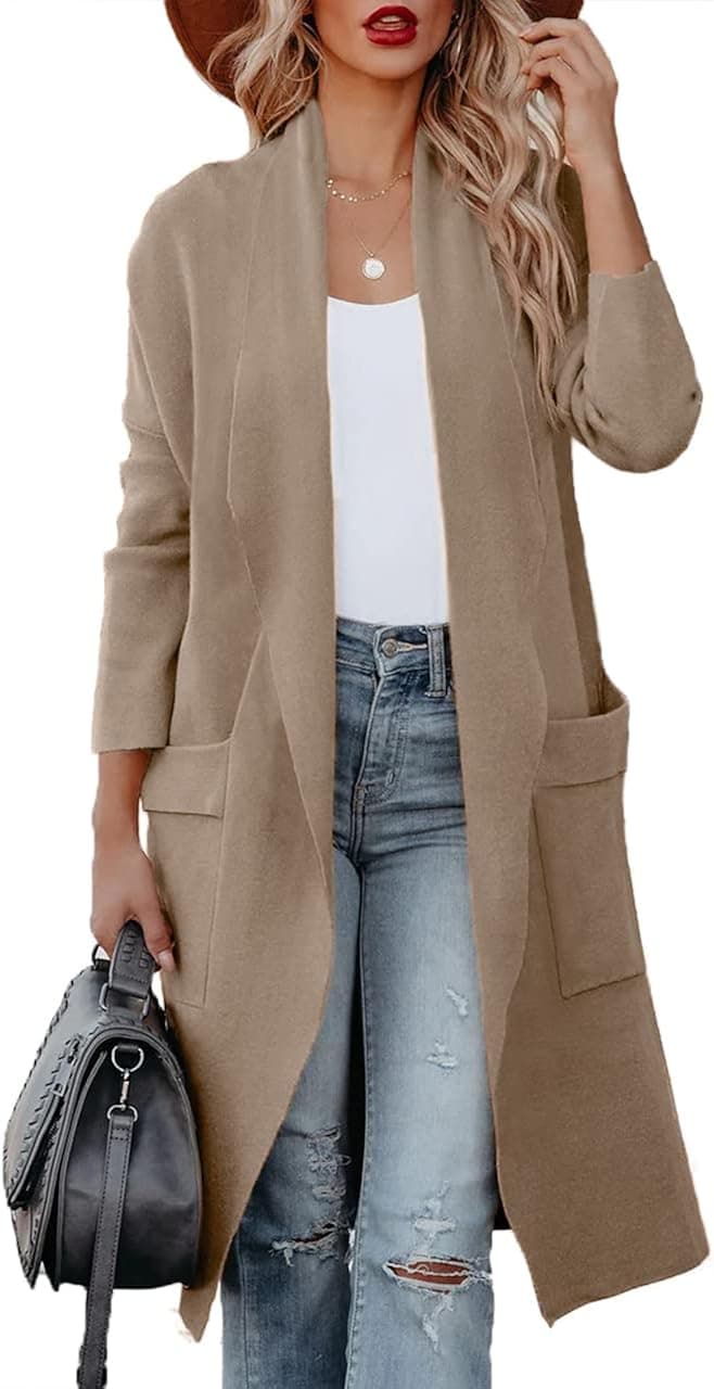 Uusollecy Women Long Sleeve Open Front Knit Cardigans Casual Loose Oversized Cardigan Sweater Solid Color Knitted Coat