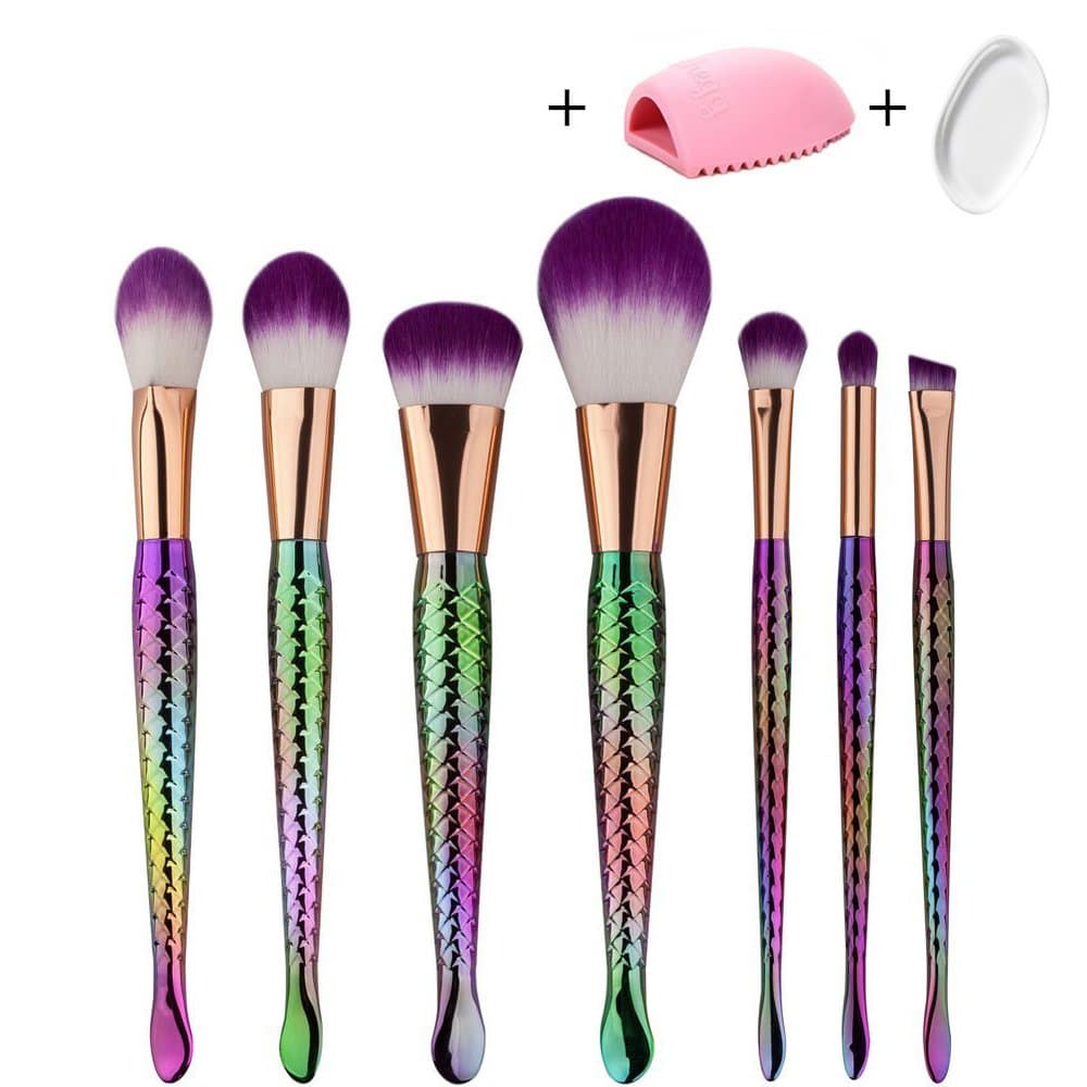 Affei Mermaid Makeup Brushes +1pcs Silicone Makeup Sponge +1pcs Cosmetic Makeup Brush Cleaning Brushegg (Style 2)
